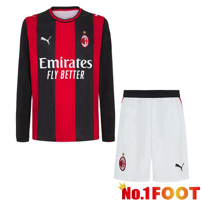AC Milan Kids Home Soccer Jersey Long sleeve Red Black 2026/2027