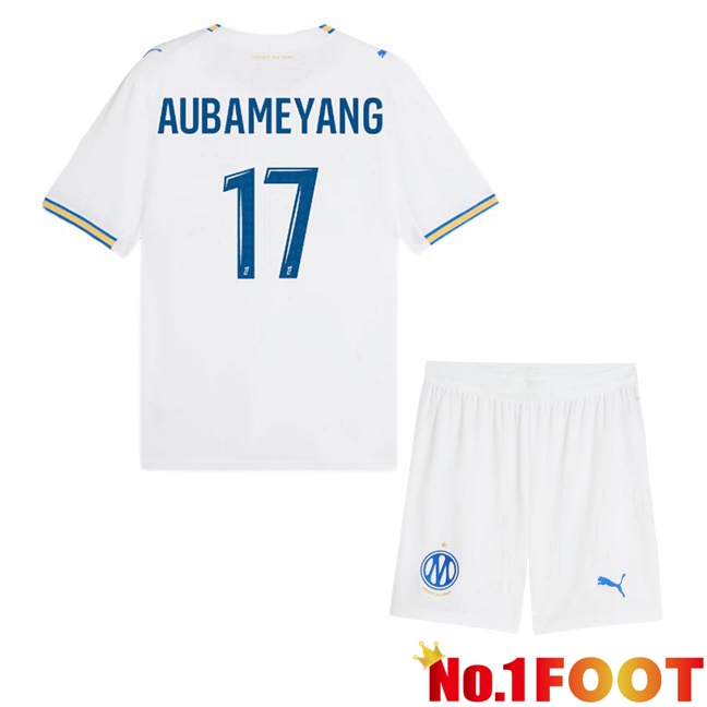 Marseille OM (Aubameyang 17) Kids Home Soccer Jersey White 2026/2027