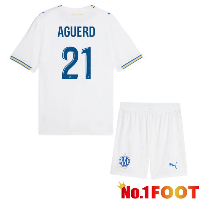 Marseille OM (Aguerd 21) Kids Home Soccer Jersey White 2026/2027