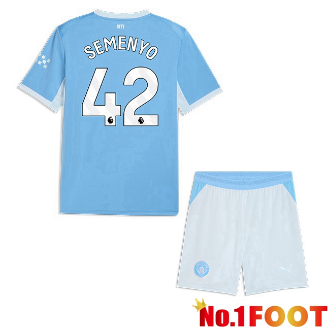 Manchester City (Antoine Semenyo 42) Kids Home Soccer Jersey Blue 2026/2027
