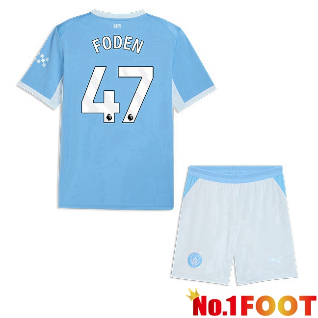 Manchester City (Phil Foden 47) Kids Home Soccer Jersey Blue 2026/2027
