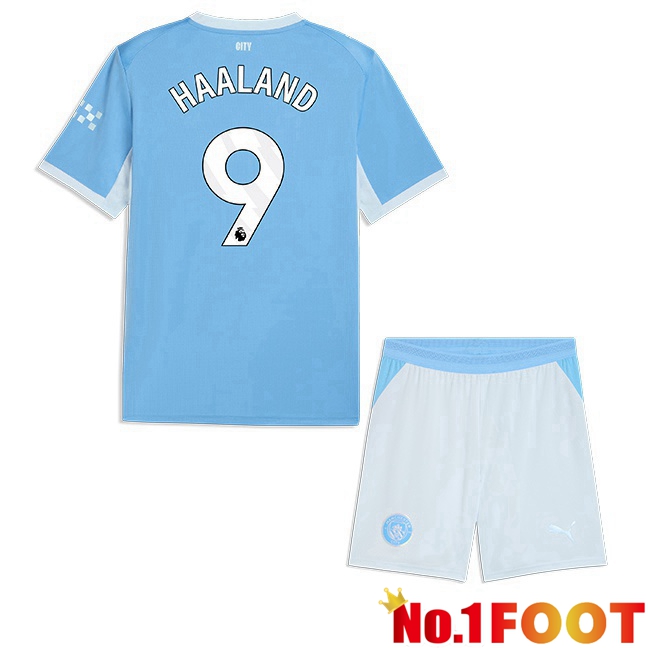 Manchester City (Erling Haaland 9) Kids Home Soccer Jersey Blue 2026/2027