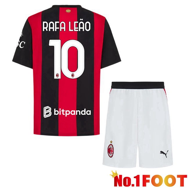 AC Milan (Rafa Leão 10) Kids Home Soccer Jersey Red Black 2026/2027