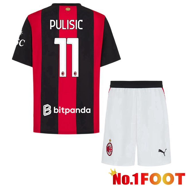 AC Milan (Pulisic 11) Kids Home Soccer Jersey Red Black 2026/2027