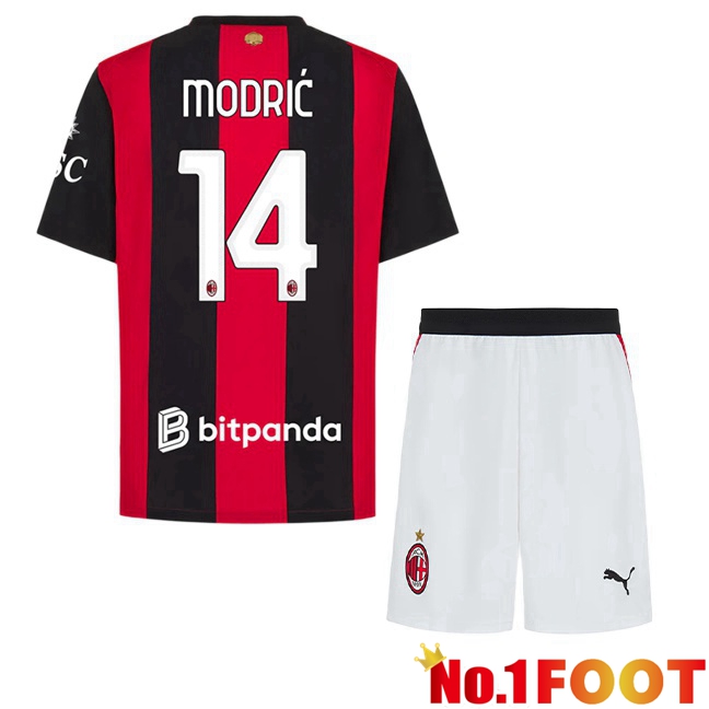 AC Milan (Modrić 14) Kids Home Soccer Jersey Red Black 2026/2027