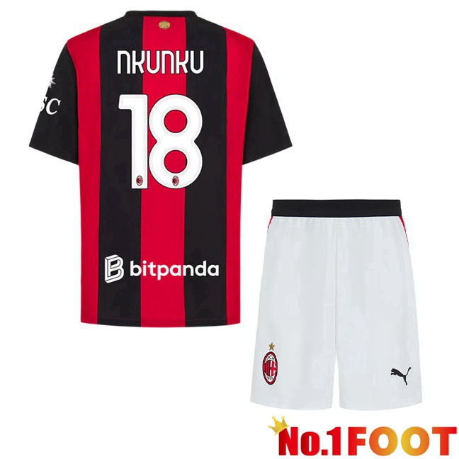 AC Milan (Nkunku 18) Kids Home Soccer Jersey Red Black 2026/2027