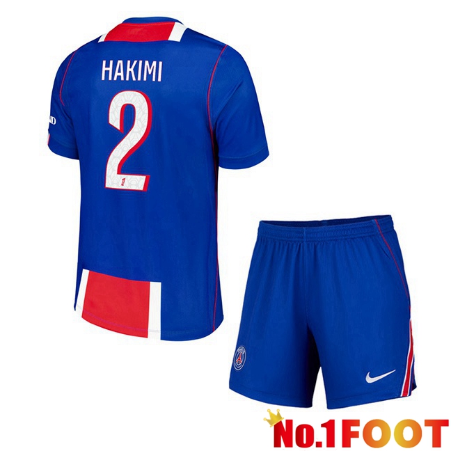 Paris PSG (Hakimi 2) Kids Home Soccer Jersey Blue Red 2026/2027
