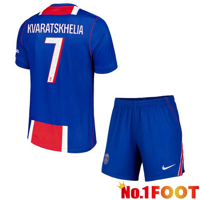 Paris PSG (Kvaratskhelia 7) Kids Home Soccer Jersey Blue Red 2026/2027