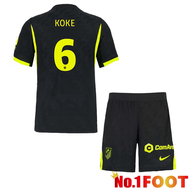Atletico Madrid (KOKE 6) Kids Away Soccer Jersey Black 2026/2027