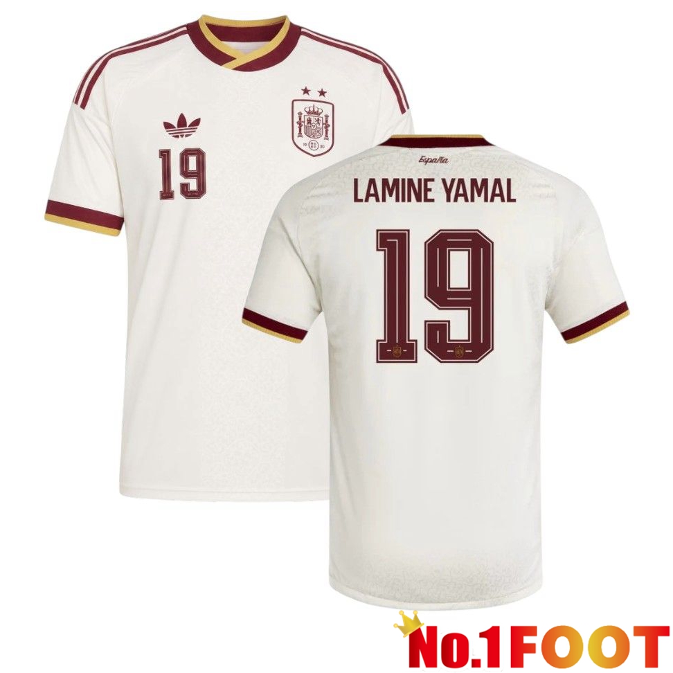 2 Stars Spain Away Soccer Jersey (Lamine Yamal 19) White Soccer World Cup 2026