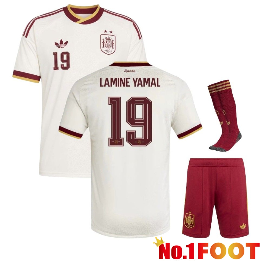 2 Stars Spain Kids Away Soccer Jersey (Lamine Yamal 19) Soccer World Cup 2026