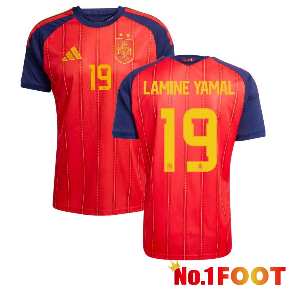 2 Stars Spain Home Soccer Jersey (Lamine Yamal 19) Red Soccer World Cup 2026