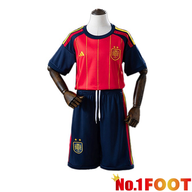 2 Stars Spain Kids Home Soccer Jersey Red Soccer World Cup 2026
