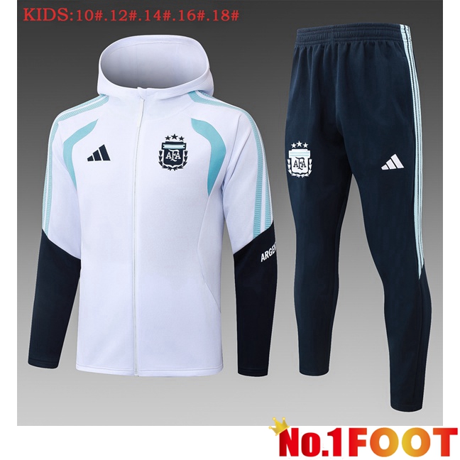 Argentina Kids Training Tracksuit - Training Sweatshirt Hoodie White 2026/2027