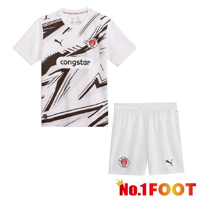 FC St. Pauli Kids Away Soccer Jersey White Brown 2026/2027