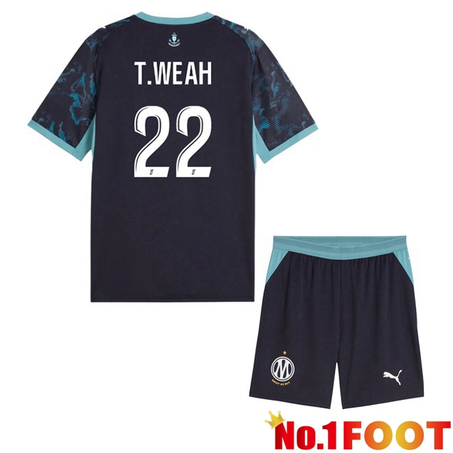 Marseille OM (T.Weah 22) Kids Away Soccer Jersey Blue Royal 2026/2027