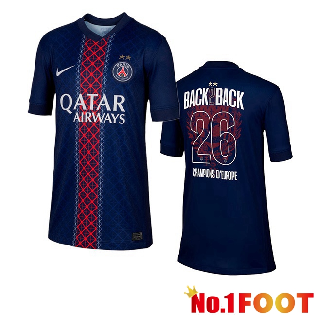 2 Stars Paris PSG Kids Home Soccer Jersey CHAMPIONS D'EUROPE Blue Royal 2025/2026