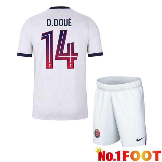 Paris PSG (D.Doué 14) Kids Away Soccer Jersey White 2026/2027