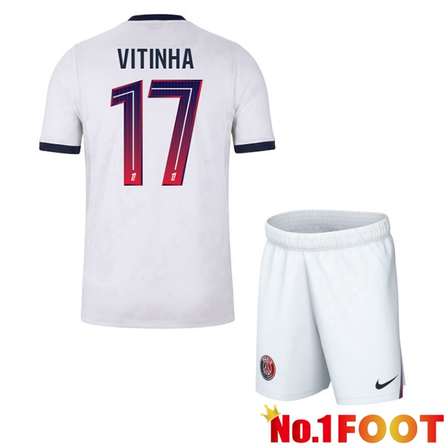 Paris PSG (Vitinha 17) Kids Away Soccer Jersey White 2026/2027
