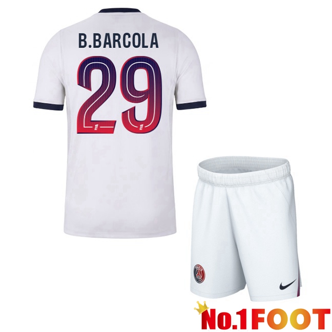 Paris PSG (B.Barcola 29) Kids Away Soccer Jersey White 2026/2027