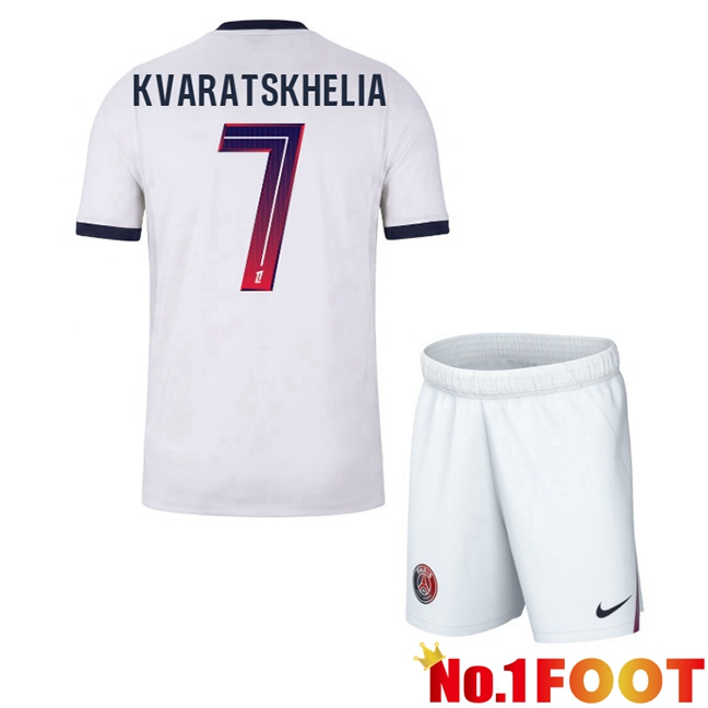Paris PSG (Kvaratskhelia 7) Kids Away Soccer Jersey White 2026/2027