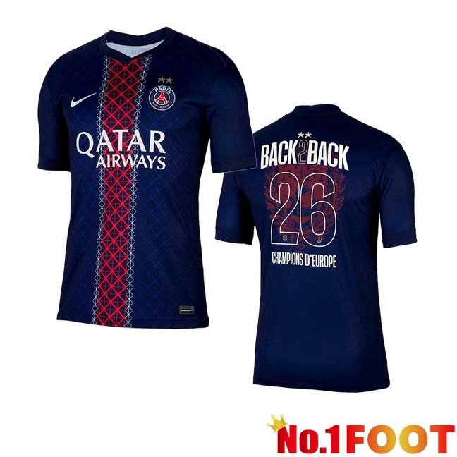 2 Stars Paris PSG Home Soccer Jersey CHAMPIONS D'EUROPE Blue Royal 2025/2026