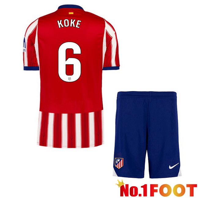 Atletico Madrid (KOKE 6) Kids Home Soccer Jersey Red 2026/2027