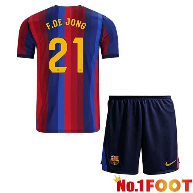 FC Barcelona (F. DE JONG 21) Kids Home Soccer Jersey Blue Red 2026/2027