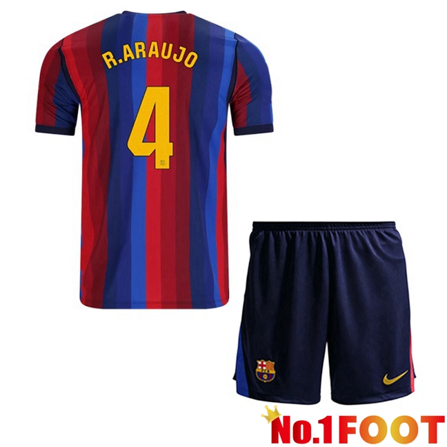 FC Barcelona (R. ARAUJO 4) Kids Home Soccer Jersey Blue Red 2026/2027