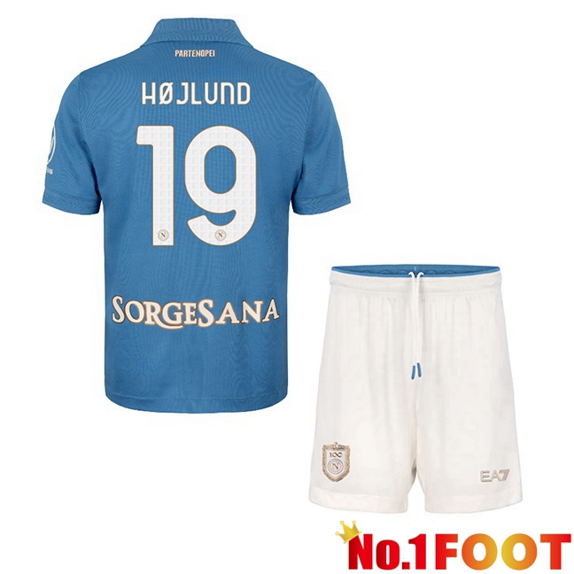 SSC Napoli (Rasmus Højlund 19) Kids Home Soccer Jersey Blue 2026/2027