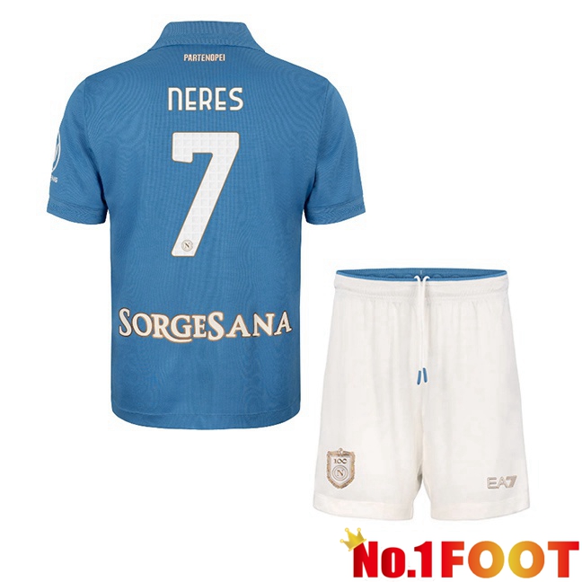 SSC Napoli (David Neres 7) Kids Home Soccer Jersey Blue 2026/2027