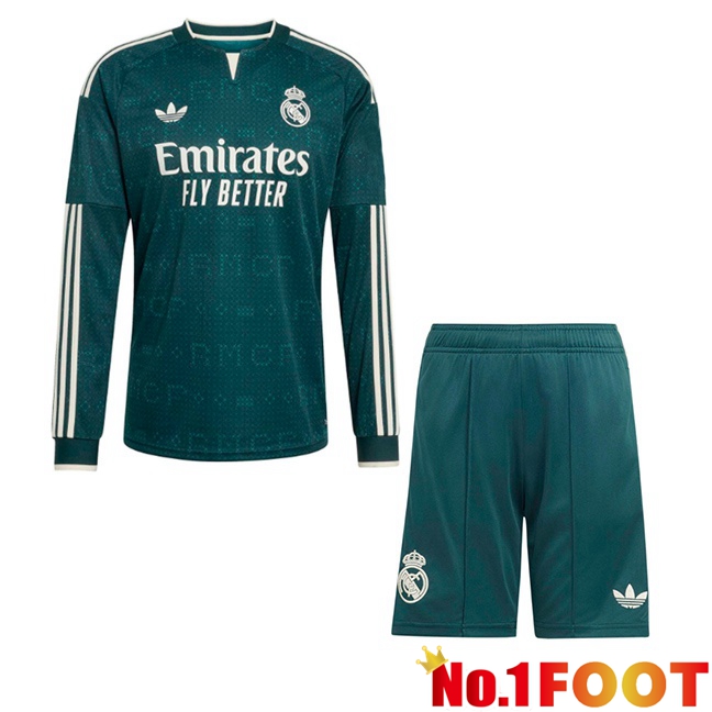 Real Madrid Kids Away Soccer Jersey Long sleeve Green 2026/2027