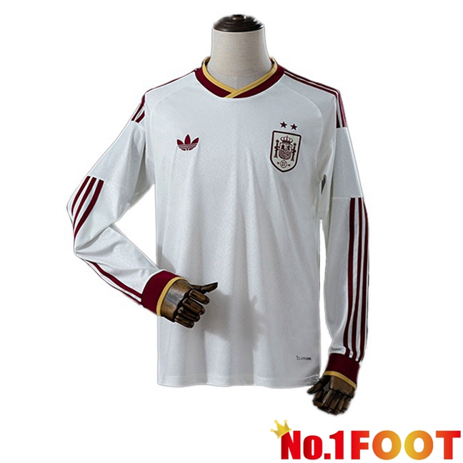 2 Stars Spain Away Soccer Jersey Long sleeve White Soccer World Cup 2026