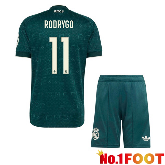 Real Madrid (Rodrygo 11) Kids Away Soccer Jersey Green 2026/2027