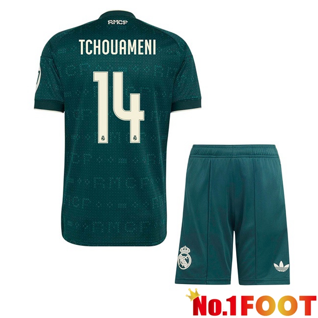 Real Madrid (Tchouameni 14) Kids Away Soccer Jersey Green 2026/2027