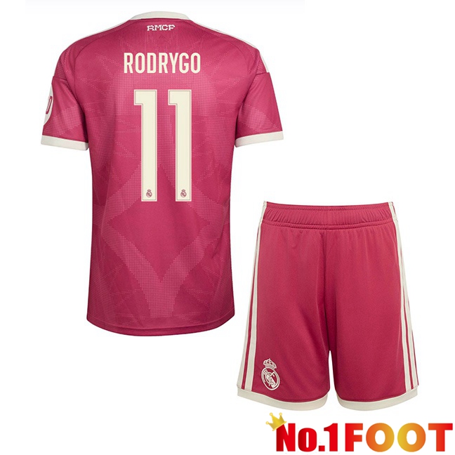 Real Madrid (Rodrygo 11) Kids Third Soccer Jersey Pink 2026/2027