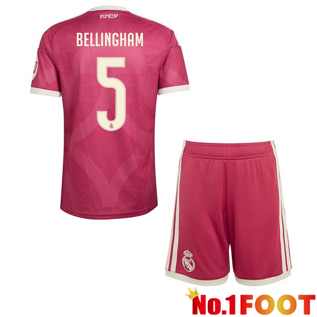 Real Madrid (Bellingham 5) Kids Third Soccer Jersey Pink 2026/2027