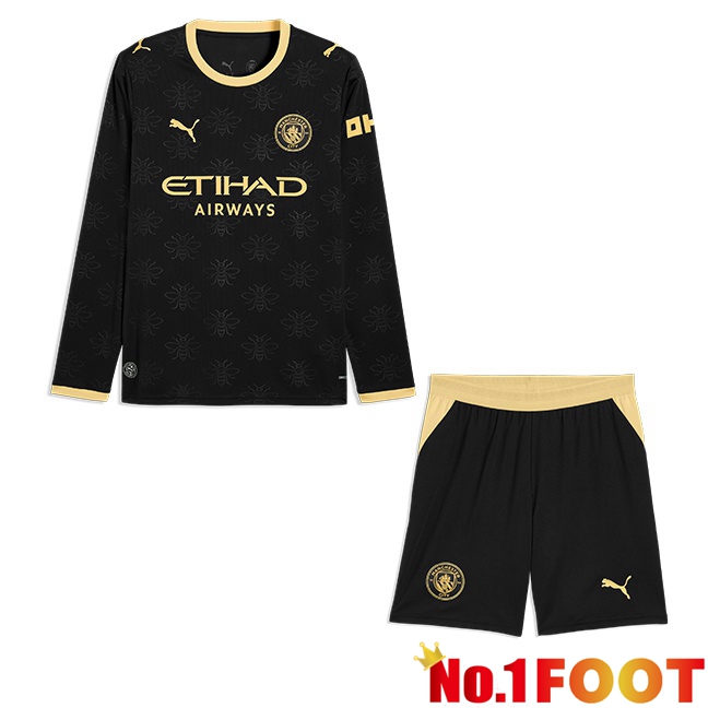 Manchester City Kids Away Soccer Jersey Long sleeve Black 2026/2027