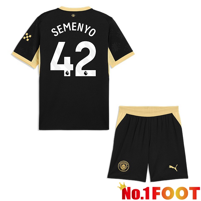 Manchester City (Antoine Semenyo 42) Kids Away Soccer Jersey Black 2026/2027