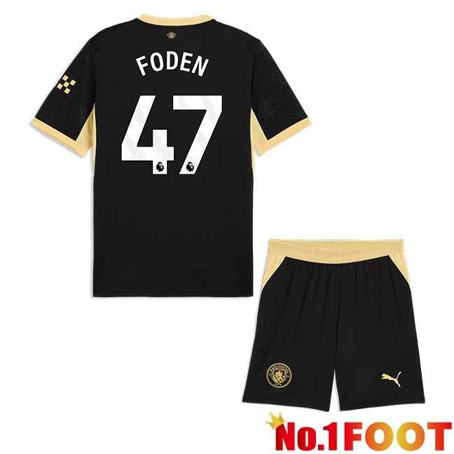 Manchester City (Phil Foden 47) Kids Away Soccer Jersey Black 2026/2027