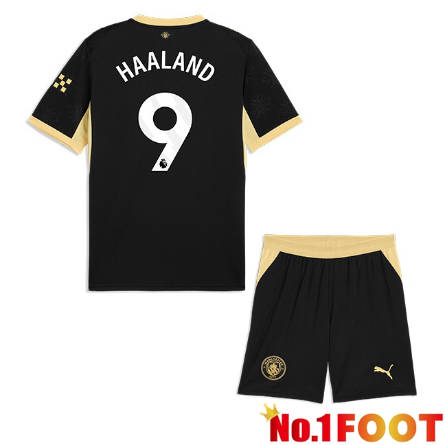 Manchester City (Erling Haaland 9) Kids Away Soccer Jersey Black 2026/2027
