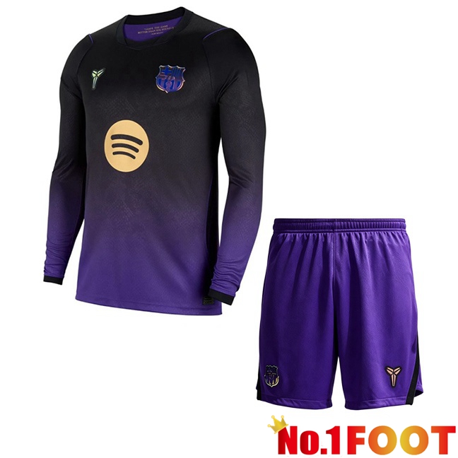 FC Barcelona Kids Away Soccer Jersey Long sleeve Purple Black 2026/2027