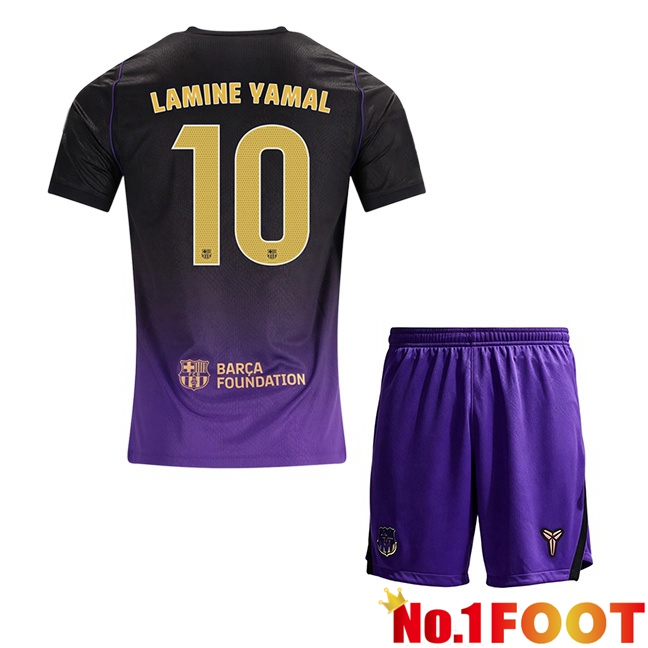 FC Barcelona (Lamine Yamal 10) Kids Away Soccer Jersey Purple Black 2026/2027