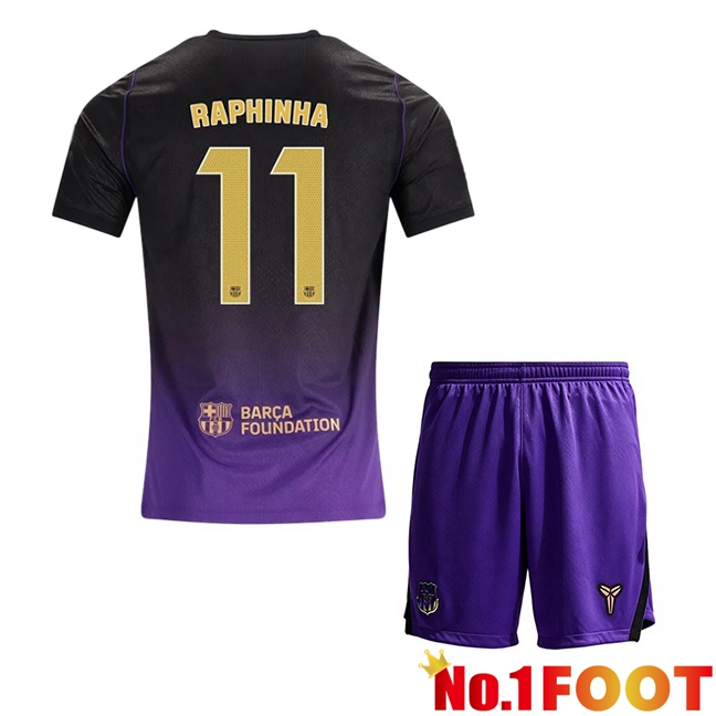 FC Barcelona (Raphinha 11) Kids Away Soccer Jersey Purple Black 2026/2027