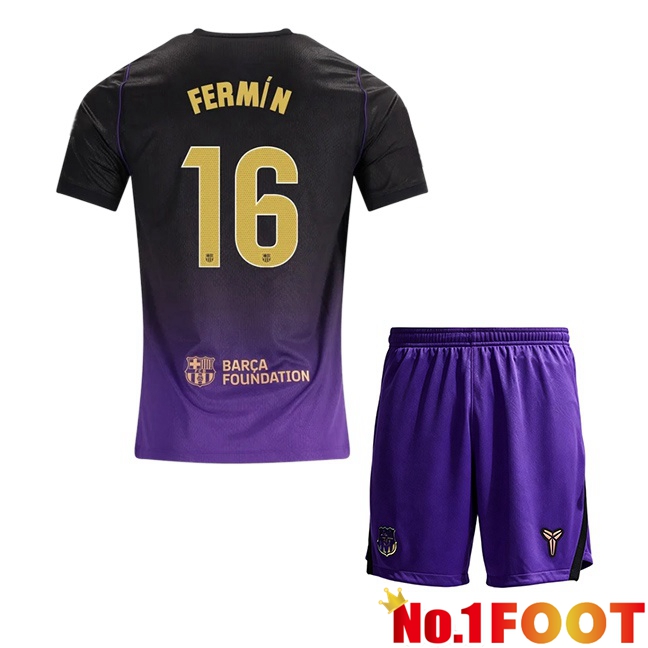 FC Barcelona (FERMÍN 16) Kids Away Soccer Jersey Purple Black 2026/2027
