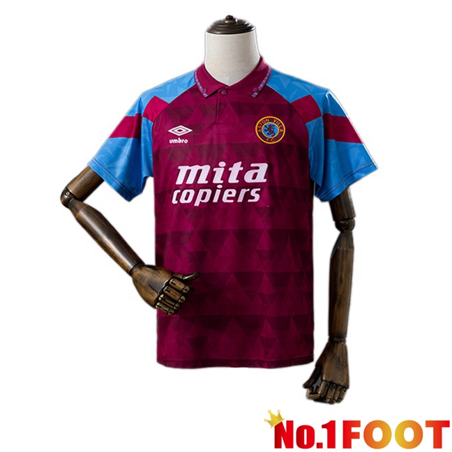 Aston Villa Retro Home Soccer Jersey Red 1990-1992