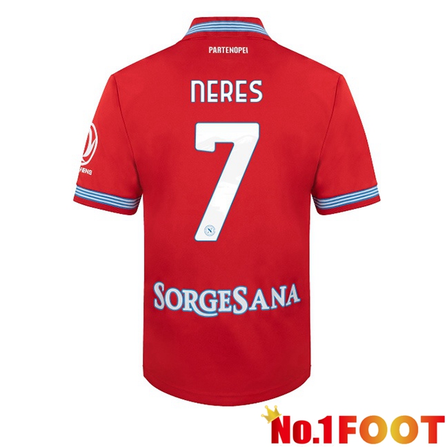 SSC Napoli (David Neres 7) Third Soccer Jersey Red 2026/2027
