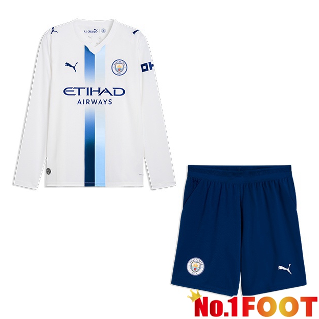 Manchester City Kids Third Soccer Jersey Long sleeve White 2026/2027