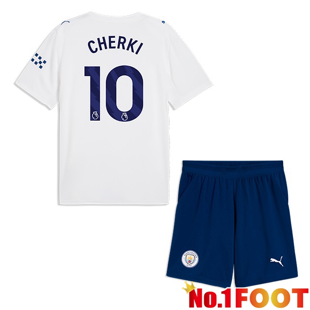 Manchester City (Rayan Cherki 10) Kids Third Soccer Jersey White 2026/2027
