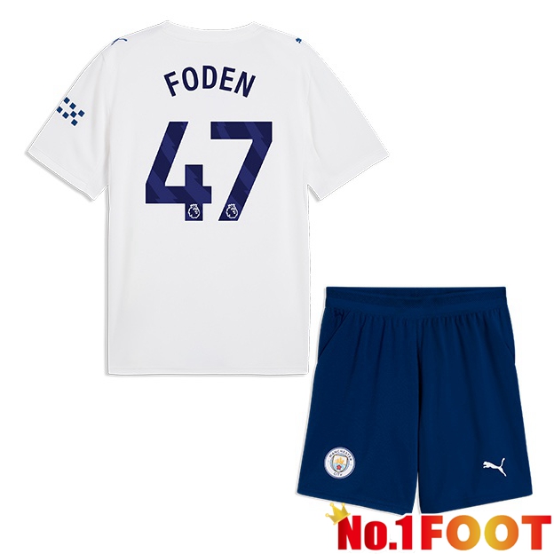 Manchester City (Phil Foden 47) Kids Third Soccer Jersey White 2026/2027